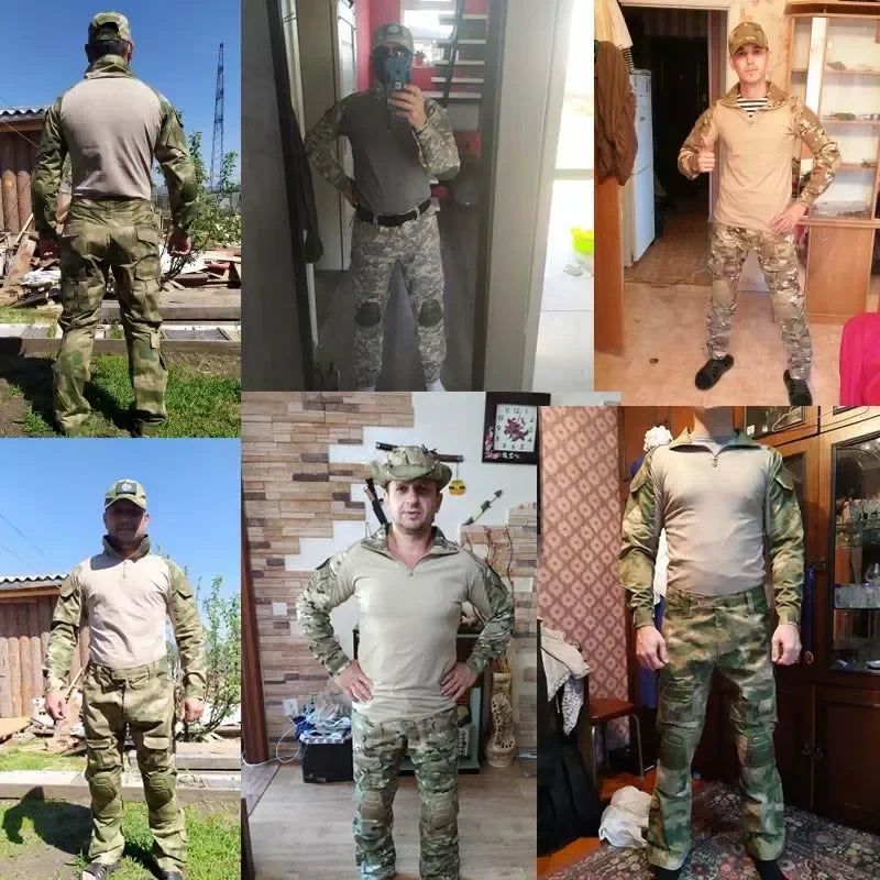 Outdoor Long Sleeve Tactical Shirts Combat Shirt 1/4 Zipper Ripstop Cotton Wear-resisting Camo Airsoft T Shirts Men Clothing