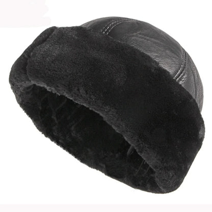 High Quality Autumn Winter Cap Hat PU Leather Thick Warm Pilot Hat Solid Black Fleece Lined Russian Cap 6 Panels Fur Hat