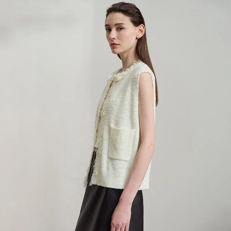 Women's Vest 2025 Autumn New O-neck Elegant Retro Knitted Vest Women's Casual Versatile Loose Sleeveless Top Female12543082