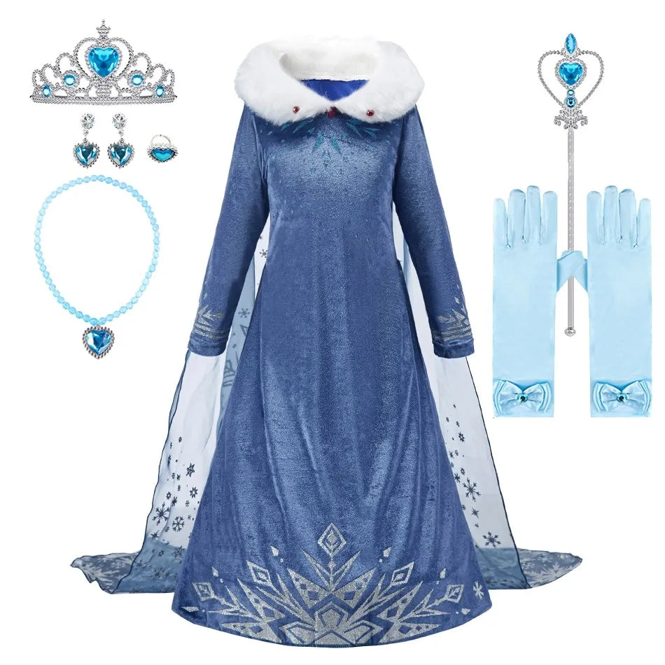 2026 Kid Elsa Anna Costume Girl Birthday Floral Dress Children Snow Queen Performance Fantasy Princess Evening Halloween Costume