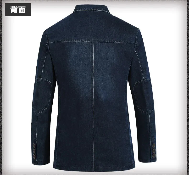 Blazer Men's Fashion Gentleman Business Retro Versatile Trendy Wedding Professional Casual Solid-color Host Cotton Denim Blazer