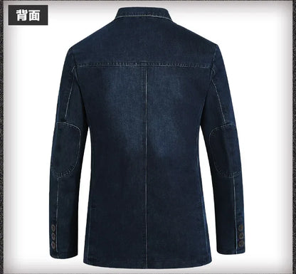 Blazer Men's Fashion Gentleman Business Retro Versatile Trendy Wedding Professional Casual Solid-color Host Cotton Denim Blazer