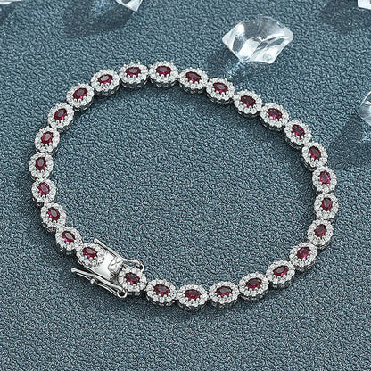 Real 18k White Gold Red Blue Green Moissanite Bracelet for Women Platinum Pt950 Single Row Diamond Simple and Versatile Gift