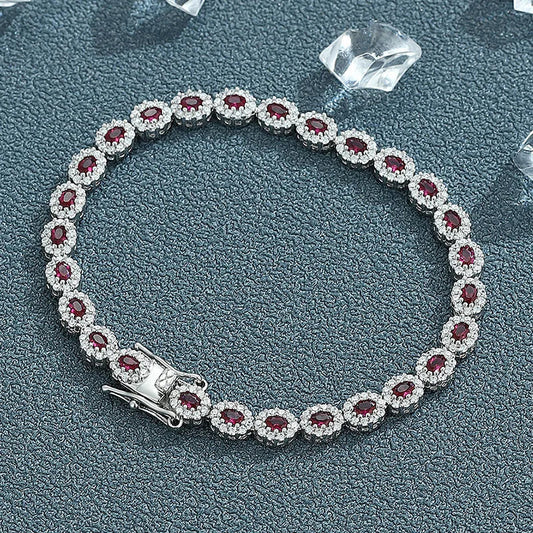 Bracelet en Moissanite Rouge Bleu Vert Véritable Or Blanc 18 carats pour Femmes, Platine Pt950, Diamant Simple Rangée, Cadeau Polyvalent