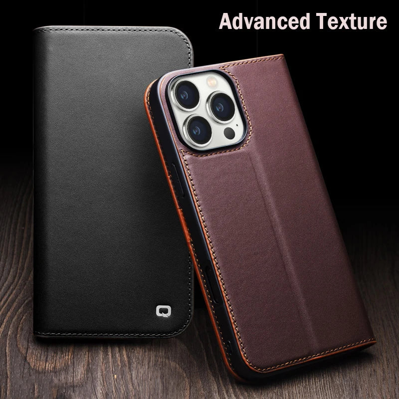 Genuine Leather Flip Case for iPhone 16 Plus Handmade Fashion Cover with Card Slots for iPhone 16 15 14 13 Pro Max 15Pro