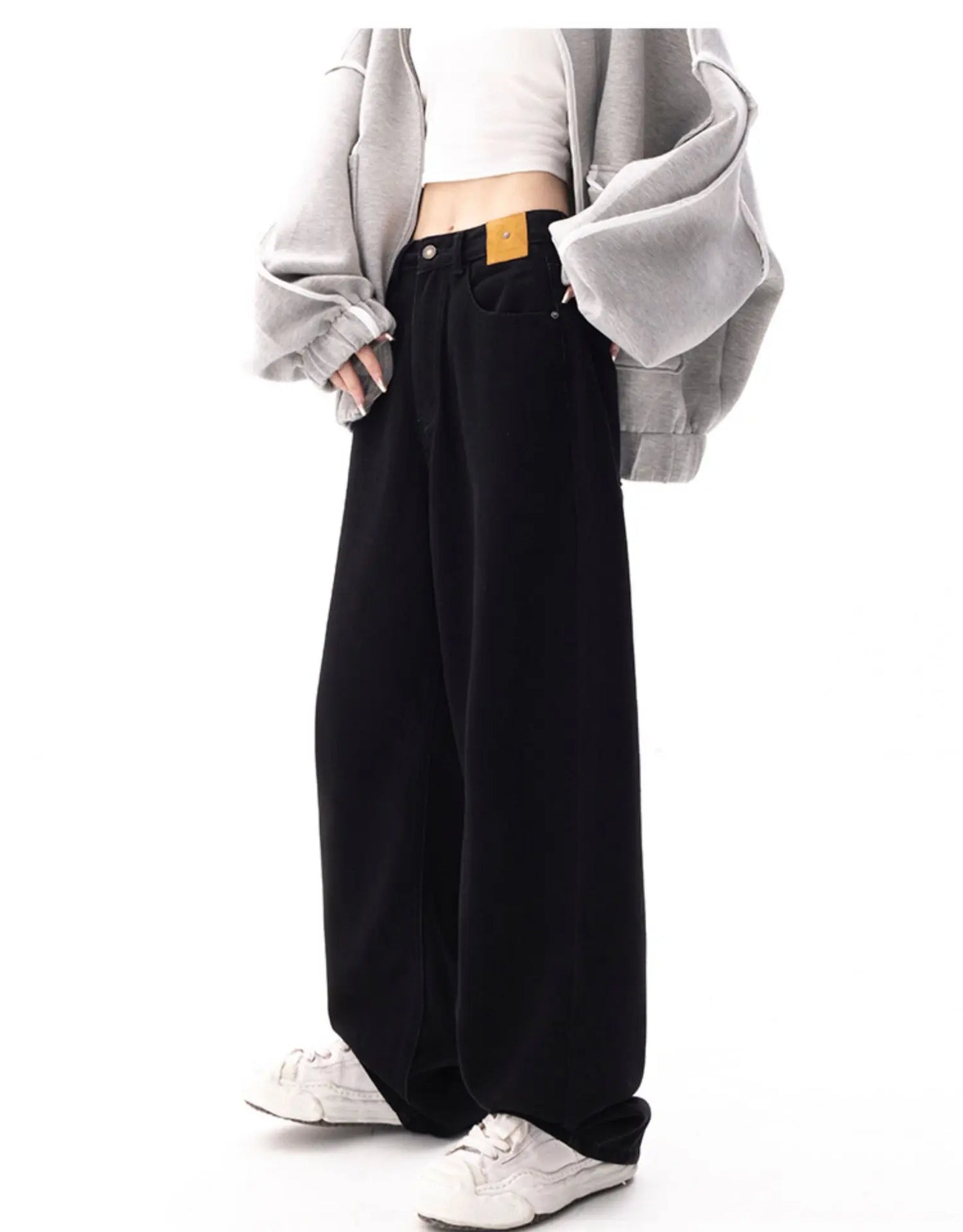 Black Baggy Straight Jeans Women Korean Fashion Streetwear High Waist Wide Leg Denim Pants Female Loose Mopping Jean Trouser Y2K