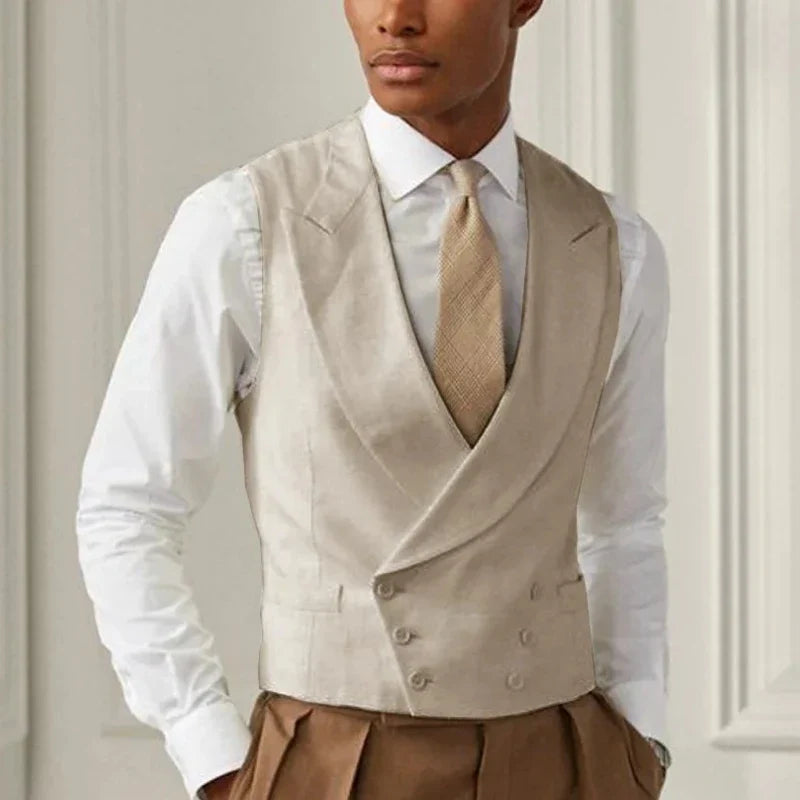 Men Vest White Solid With Lapel Gentleman Business Waistcoat Vintage Regular Slim Wedding Banquet Men Suit Vest