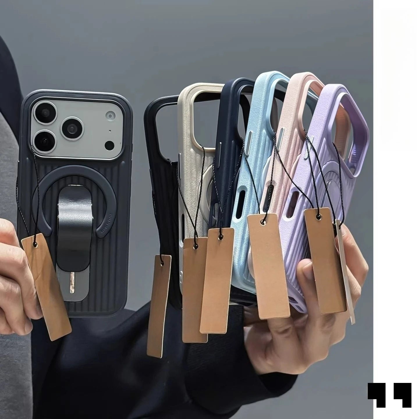 3D Corrugated Stripe Luggage Leather Holder Phone Case For IPhone 17 Pro Max 16 15 14 13 For Magsafe Anti-drop Protection Cover