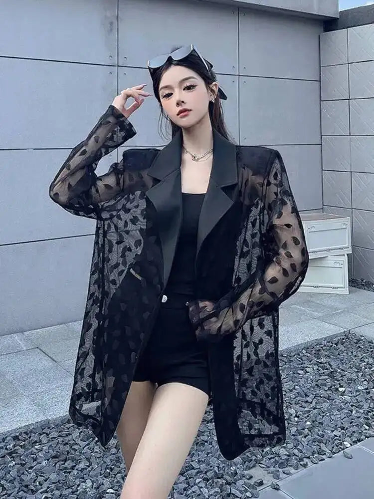 Casual Style Versatile Lace Patchwork Hollow Out Long Sleeved Suit Jacket For Women Autumn 2026 New 05E01485