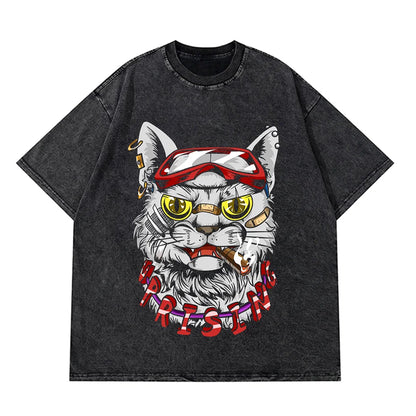 Anime Pain Printed T Shirt Men Retro Washed 100% Cotton Tops Tees Harajuku Tshirt 2023 Streetwear Hip Hop Male T-shirts