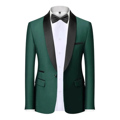 Mens Blazer Slim Fit Suit Jacket 1 Button Velvet Shawl Collar Wedding Formal Suit Jacket