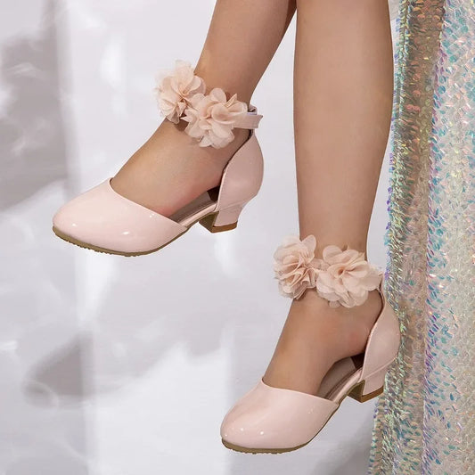 2025 New Girl Sandals Sweet Elegant Kids Fashion Princess Catwalk High-heels Shoes Causal Chic Flower Kids Wedding Party Sandals