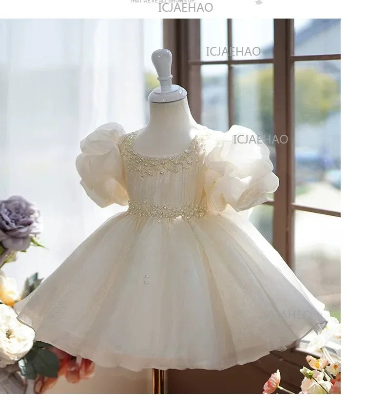 Kids Formal Champagne Children Girls Birthday Princess Summer Costume Flower Girl Wedding Little Gown Host Piano Performance