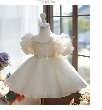 Kids Formal Champagne Children Girls Birthday Princess Summer Costume Flower Girl Wedding Little Gown Host Piano Performance