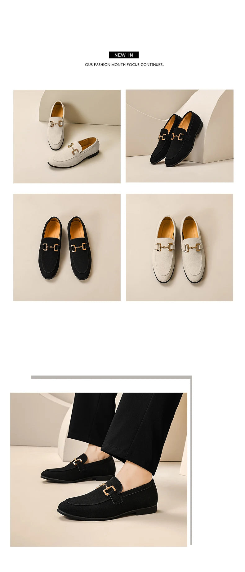 Fashion Brand Men Suede Leather Shoes Black Beige Horsebit Loafers Slip on Formal Mens Dress Shoes Wedding Office Casual Shoes
