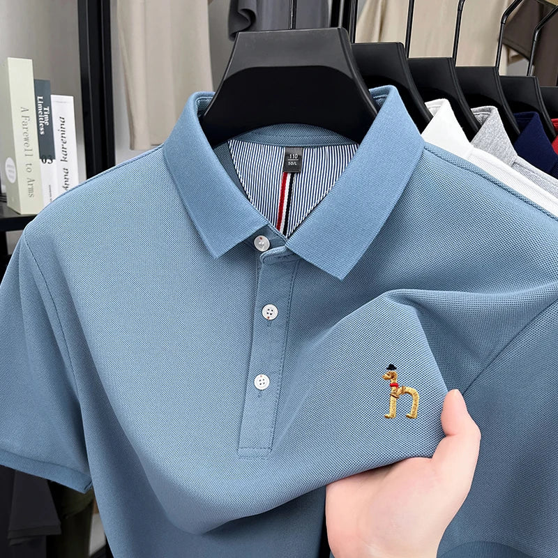 Brand Design Men's Polo Shirt Lapel Short Sleeve T-Shirt Summer New Exquisite Dog Embroider Fashion Business Handsome Men's Wear