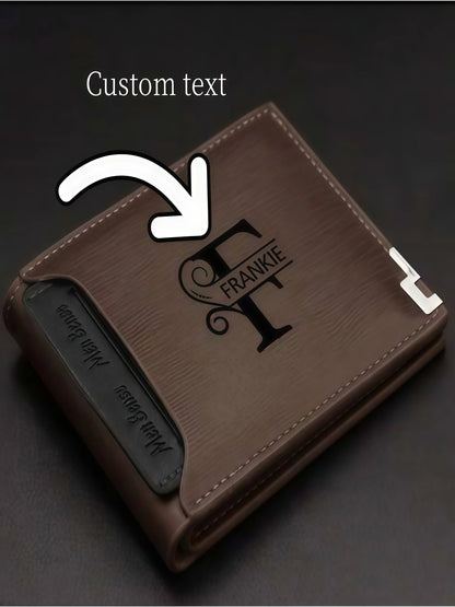 Personalized Wallet for Men Custom Wallets for Men Engraved Letter Name Leather Wallet Bifold Custom Gifts for Dad/Husband