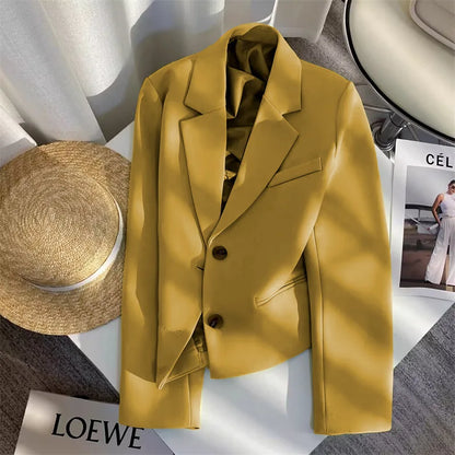 Black Cropped Blazers Woman Trend 2025 New All-match Notched Collar Crop Jacket Women Korean Chic Single Button Suit Coat Tops