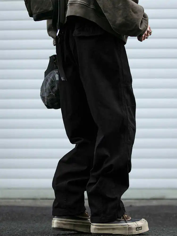 Japanese Vintage Cargo Pants Men Premium Cotton Loose Fit Straight Leg American Fashion Casual Trendy Streetwear Long Workwear