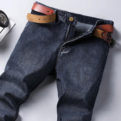Spring Autumn Business Men Jeans Casual Straight Stretch Fashion Classic Black Sky Blue Grey Work Denim Trousers Brand Clothing