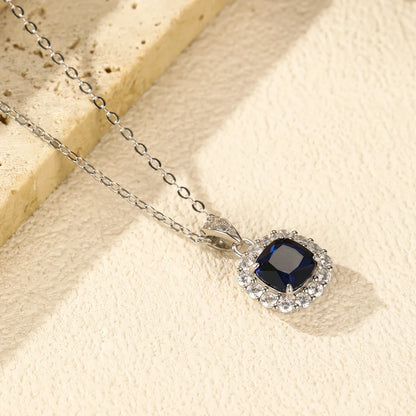 925 Sterling Silver Elegant Luxury Geometric Royal Blue Zirconia Pendant Necklaces For Women Anniversary Fine Jewelry