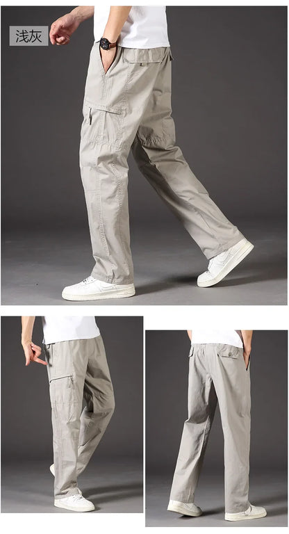 High Quality Men's Trousers Cargo Pants Zipper Pockets Elastic Waist with Banding Casual Sports Hiking Training Dungarees