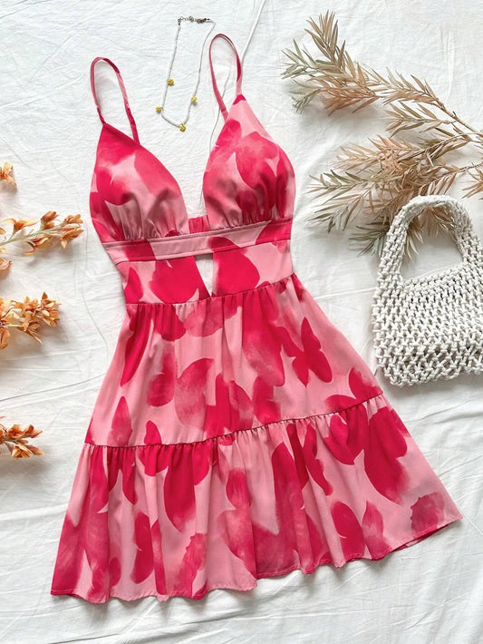 4-Color Leopard Printed Sexy Camisole Dress Women Sleeveless Backless Mini Dress Summer Vacation Dresses