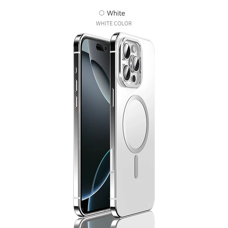 Aluminum Alloy Frame Magnetic Magsafe Matte PC Original Back Plate iPhone Case for 16 15 Pro Max Wireless Charging Protect Case