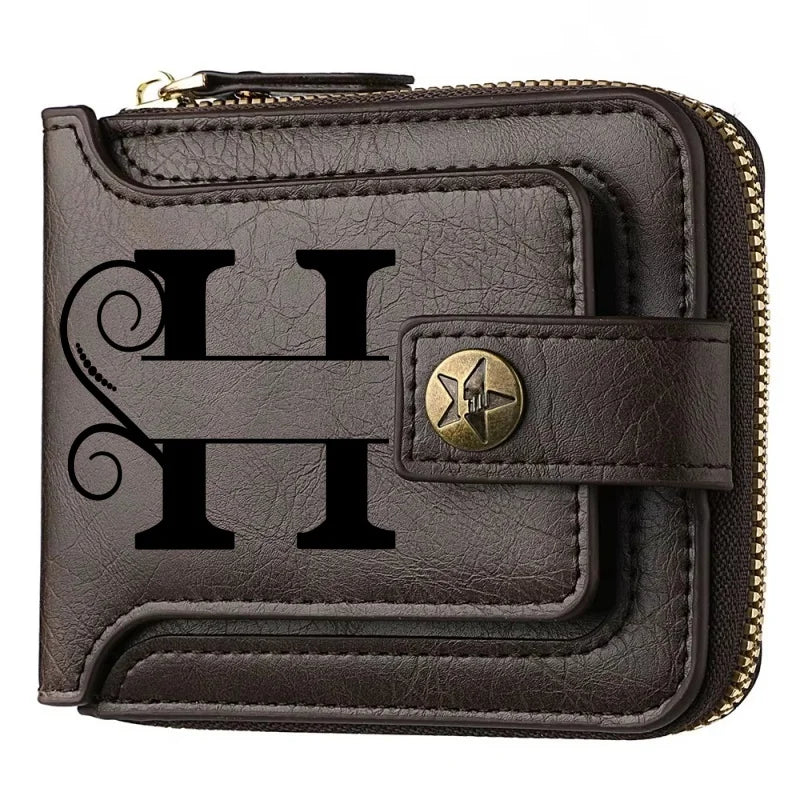 Men's Custom Wallet - Personalized Artificial Leather Men's Engraved Name and Letter Wallet, Father's Day Dad Gift, Brown