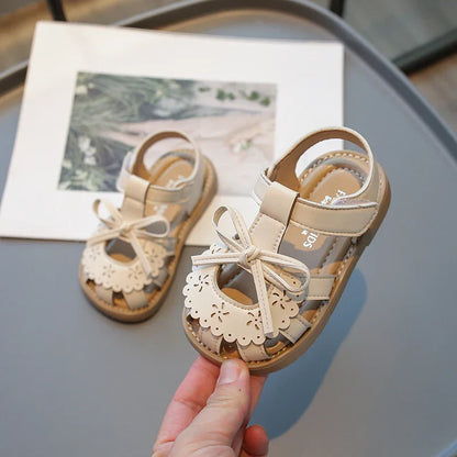 Summer Baby Girls Sandals Cut-Outs Lace Princess Shoes Children Sandals Anti Slip Soft Sole Toddler Kids Beach Shoes Size 21-30