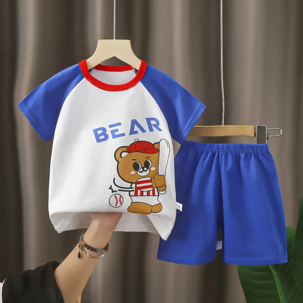 Child Short Sleeve Suits Summer Pure Cotton Tshirt Shorts 2 Piece Set 2024 Toddler New Style Short Sleeve Cartoon Tees+Shorts
