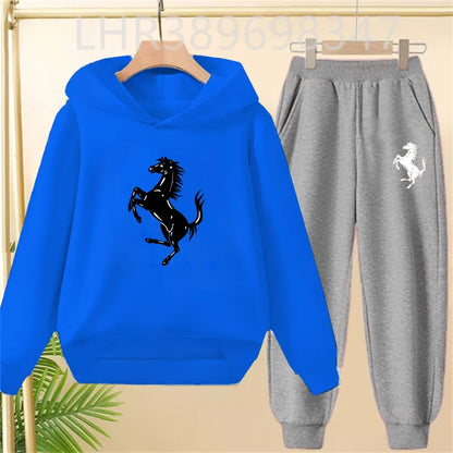 Children's Hoodies Top+Bottom Suit Girls Pink Boy Black Age 3-12 Coat Casual Toddler Long Sleeves Autumn Pegasus Print Clothing