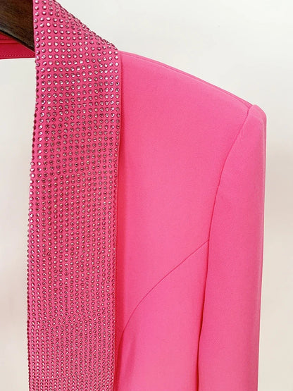 HIGH STREET 2026 Runway Fashion Designer Jacket Women's Stylish Backless Rhinestone Diamonds Beaded Shawl Collar Long Blazer