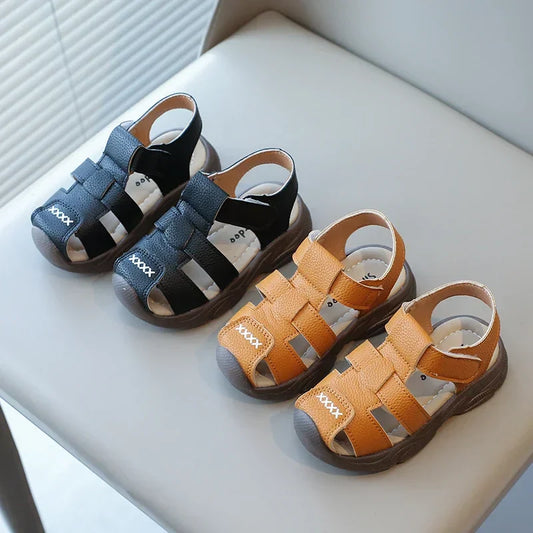 Baby Boys Summer Sandals Kids Beach Shoes Classic Fashion Hollow Toe-capped Anti-kick Toddlers Kindergarten Sandals Breathable