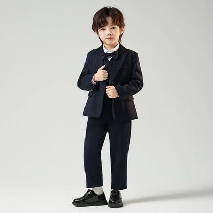 Navy Children's Fashionable Suit Set 5 Pieces,Double Breasted Boys Suits For Banquet Party,Kids Tuxedo Performance Wear