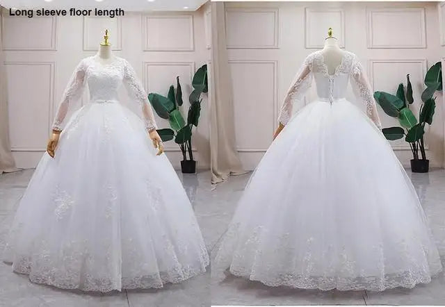 Best Selling 2024 Long Sleeve V Neck Lace Wedding Dress 2026 Vintage Bride Bridal Ball Gown Modest Wedding Dresses  Customized