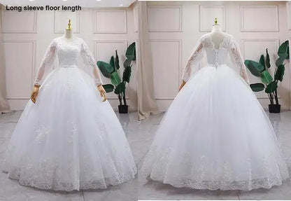Best Selling 2024 Long Sleeve V Neck Lace Wedding Dress 2026 Vintage Bride Bridal Ball Gown Modest Wedding Dresses  Customized