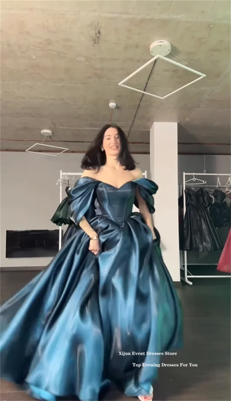 Modern Turquoise Evening Dresses Off The Shoulder A-Line Formal Prom Dresses Shiny Long Birthday Party Gowns Customized