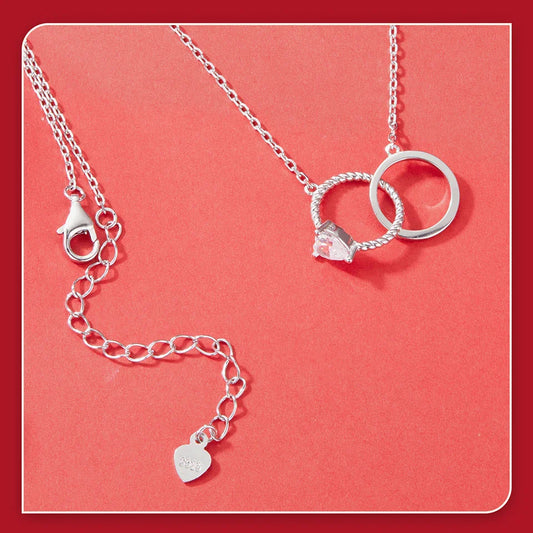 925 Sterling Silver Interlocking Ring Necklace, Dainty Gold Plated Pendant Necklace for Women Valentines Mothers Day Gift