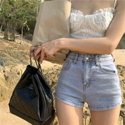 Women's Denim Shorts Casual High-Waisted Shorts Retro-Washed Button-Fly Sexy Hot Pants Tight-fitting Summer Shorts