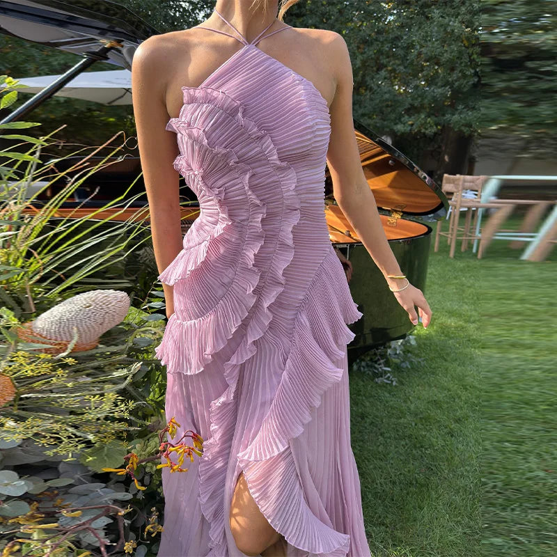 Lady New Unique Design Ruffled Gown Sexy Backless Sleeveless Party Dresses High End Elegant Vacation Formal Evening Gown