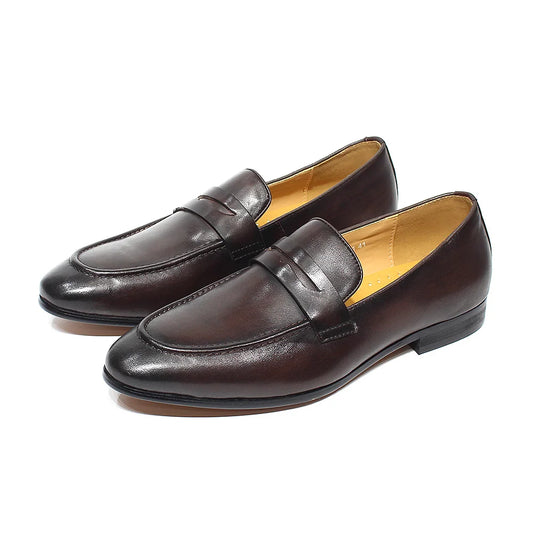Mens Penny Loafers Leather Shoes Genuine Leather Elegant Wedding Party Casual Dress Shoes Brown Black Shoes for Men