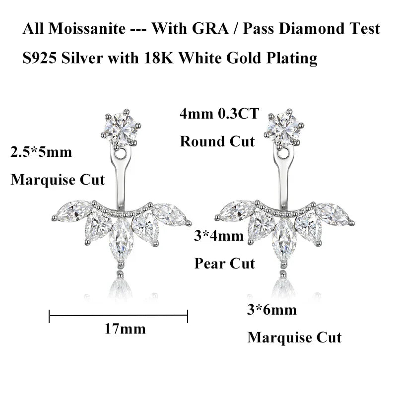 2 in 1 Pear Marquise Cut Moissanite Stud Earrings for Women S925 Silver Full Lab Diamond Dainty Pierced Ear Fine Jewelry