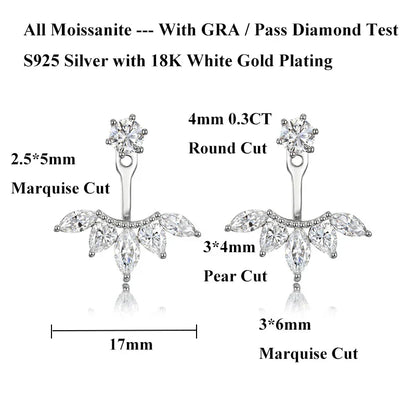 2 in 1 Pear Marquise Cut Moissanite Stud Earrings for Women S925 Silver Full Lab Diamond Dainty Pierced Ear Fine Jewelry