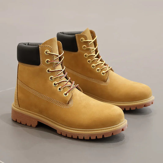 Anti-Slip High-Top  Boots Men's Winter Fce Lined Workwear Boots Briti Sle Boots Rubber Outsole Leather Upper