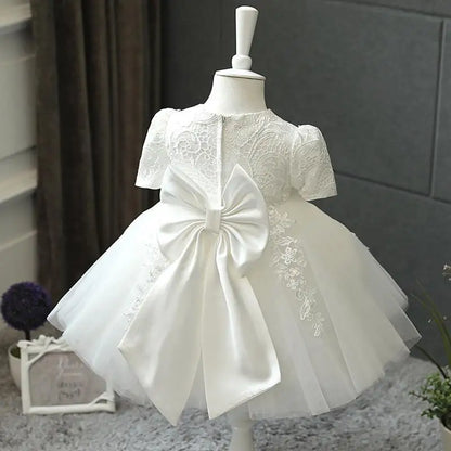 Children White Lace Tulle Dresses Evening Party Kids Sleeveless Ball Gowns 1st Birthday Baby Girl Princess Ceremonial Dress