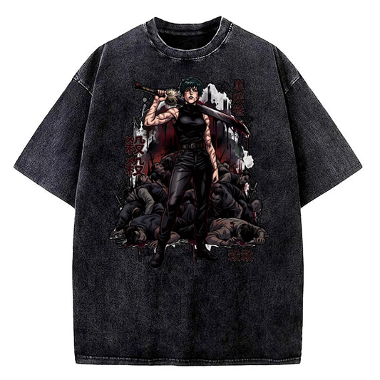 Anime Jujutsu Kaisen Choso Print T Shirt Men Women Y2k T-shirts Vintage Washed Cotton Tee Harajuku Male Short Sleeve Tshirt