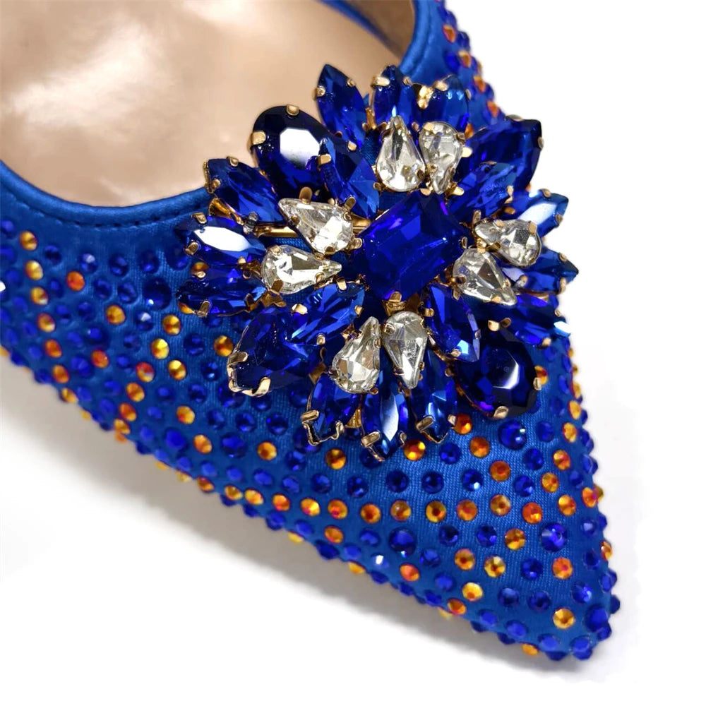 Nigerian Women Heel Party Ladies Italian Design Shoes And Bag Set Decorated with Rhinestone Handbag Wedding Party