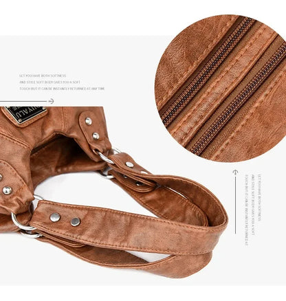 Luxury Soft Pu Leather Brand Girls Shoulder Bags Black HandBags Tote New Arrival Mini Small Motorcycle Bags Crossbody for Women