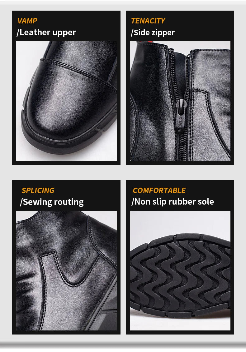 Fashion 2025 Black Leather Safety Work Shoes for Men Indestructible Steel Toe Cap Anti Nail Anti Slip Male Boots Footwear